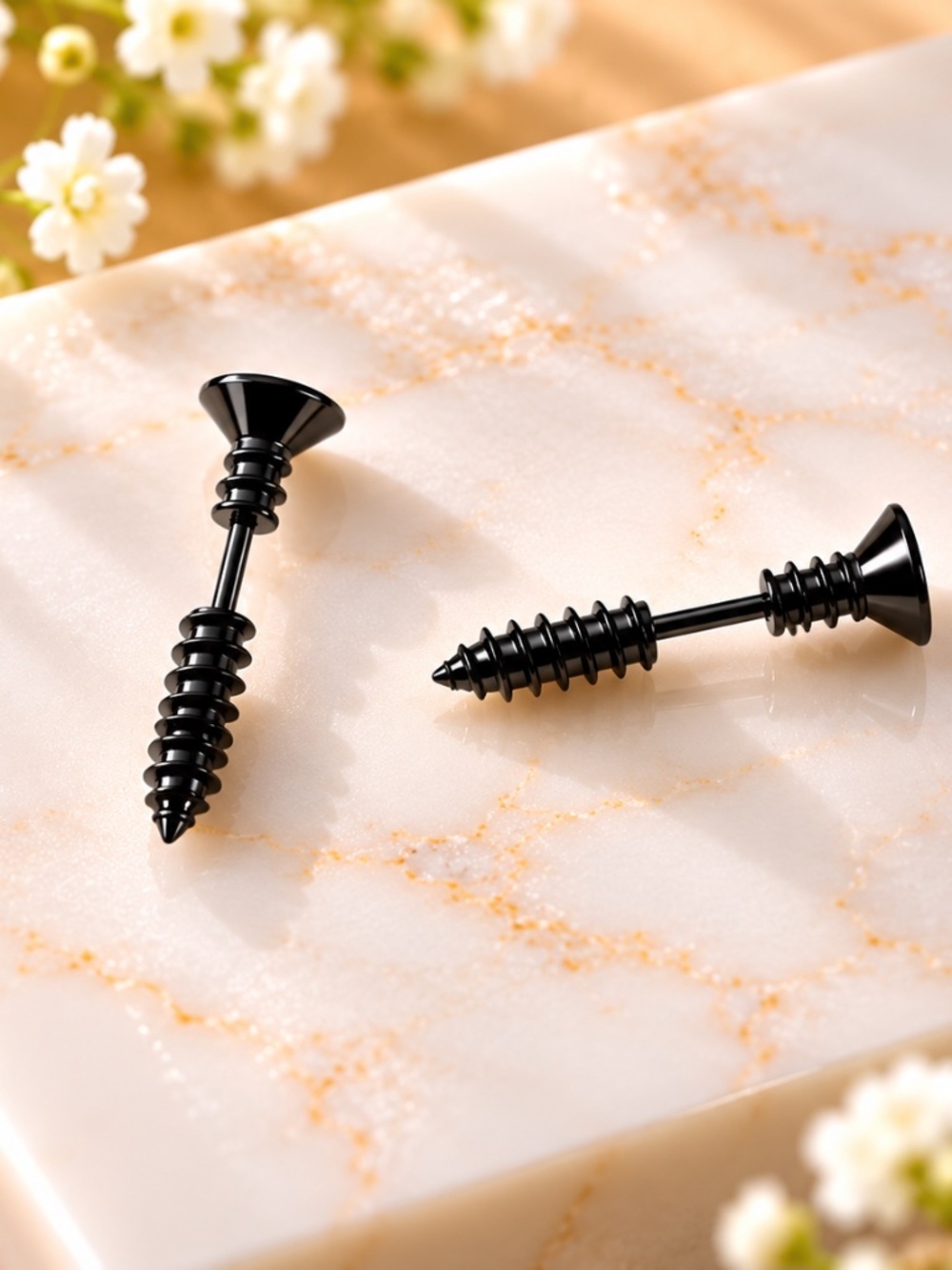 Black Stainless Steel Screws Earrings